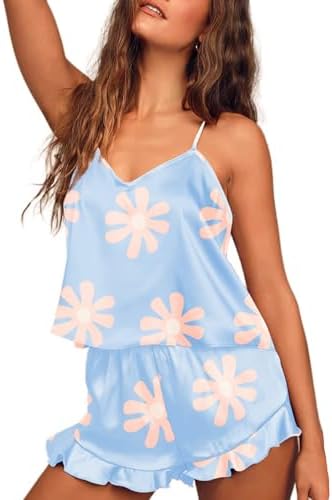 1712537248EkouaerSilkPajamasSetWomenSatinRuffleSleepwearCamisoleLingeriejpg | New Top Model