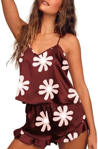 EkouaerSilkPajamasSetWomenSatinRuffleSleepwearCamisoleLingeriejpg | New Top Model