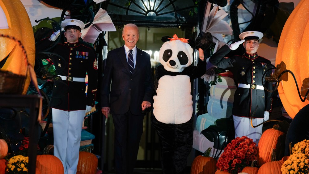 GettyImages2181997062Ajpg | New Top Model US President Joe Biden and First Lady Jill Biden greet trick or treaters during a Halloween event at the White House on October 30 2024 in Washington DC jill biden panda outfit costume