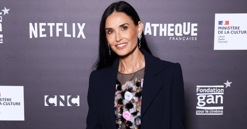 Demi Moores Textured Floral Dress Commands Attention at The Substance Premiere