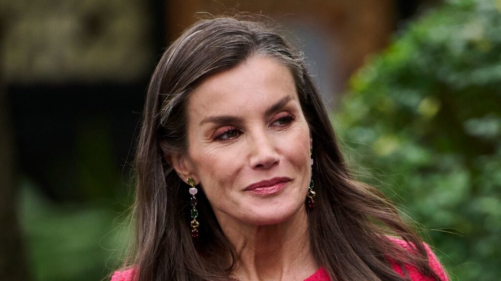 Queen Letizia recycles back baring dress from 4 years ago and its covered in feathers