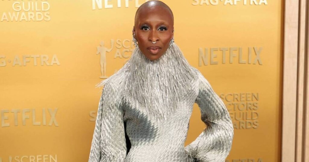 GettyImages2201054545jpg | New Top Model Cynthia Erivo Becomes a Disco Ball in Silver Dress Hanging by a Strap