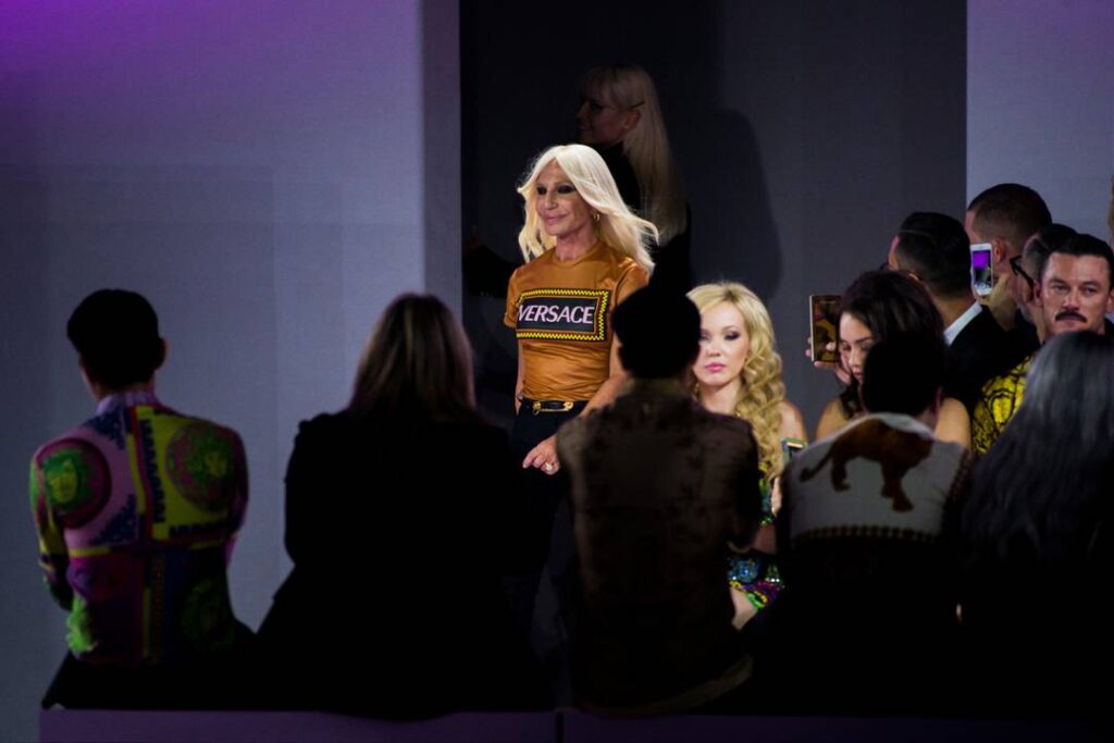 Donatella Versace at the finale of the brands SS19 runway show
