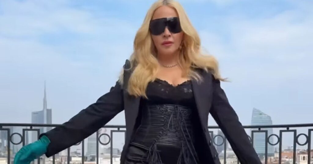 Madonna Shows Off Corset Top With High Slit Mini Skirt Amid MFW Appearance